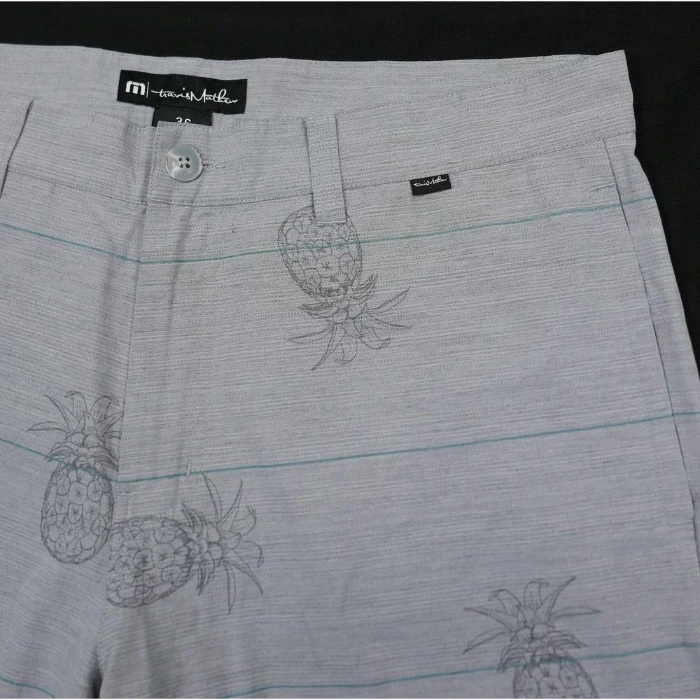 Travis Mathew Mens 36 Grey Pineapple Print Hybrid‎ Golf Shorts Stretch Tropical